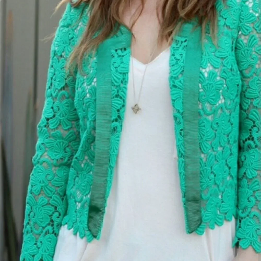 Anthropologie Elevenes Emerald Lace Jacket Medium - Picture 2 of 6